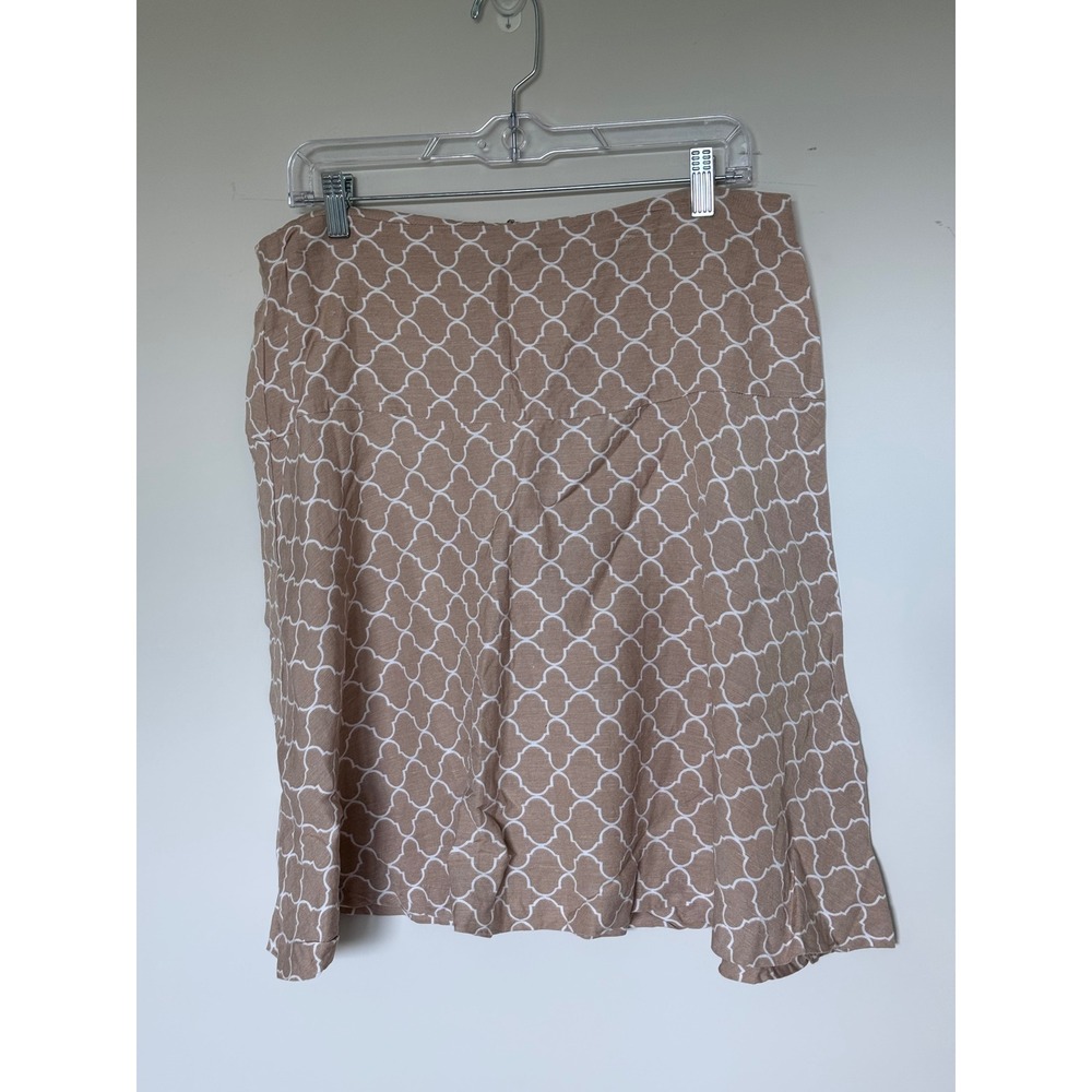 Ann Taylor Factory Tan White Quatrefoil Lattice Linen Blend A-Line Skirt 10